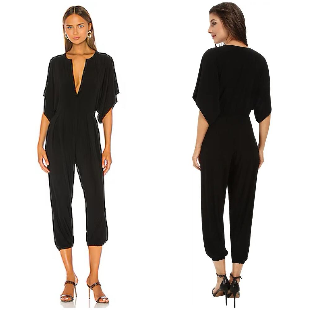 Norma Kamali Black Rectangle Jog Jumpsuit Size Small Jersey Kimono Sleeve